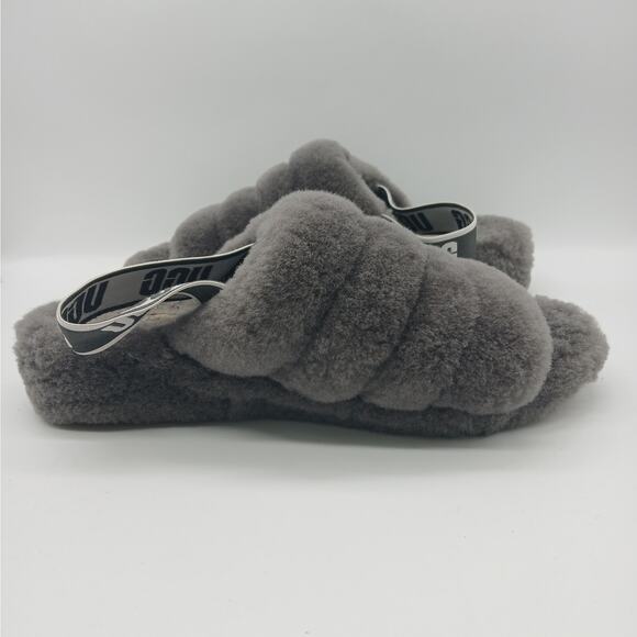 UGG Women's Slip on Fluff Yeah Slide Slipper Shoes Charcoal Gray Size 9 - Picture 6 of 9